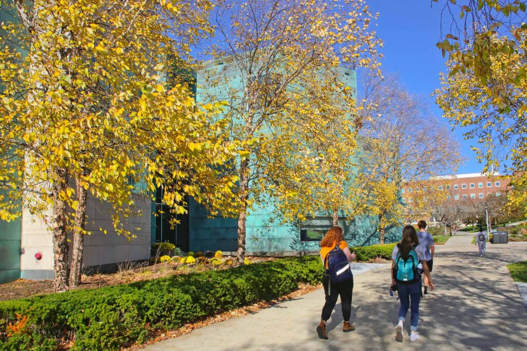 Students strolling to their classes at Brandeis University